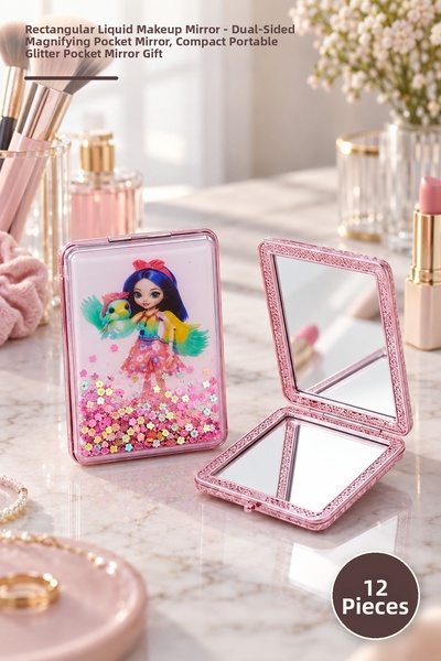 Yenilig 12 Pieces Rectangular Glittery Makeup Mirror – Double-Sided Zooming P...