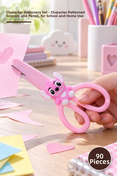 Yenilig 90-Piece Character Stationery Set – Character Patterned Scissors and ...