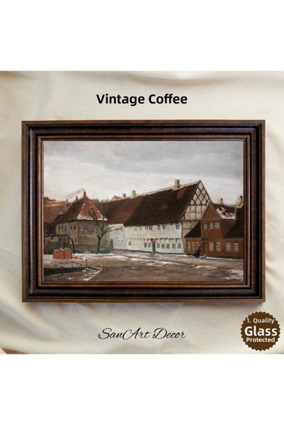Sanart Case din saturi istorice, tablou vintage înrămat, imprimare în ulei, d...