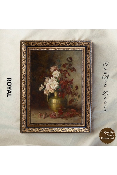 Sanart Romantic Flowers in a Vase Oil Painting Print, Framed Vintage Painting...