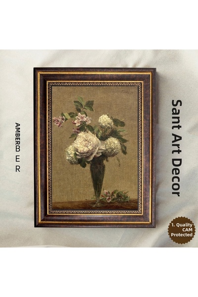 Sanart Pictură de perete cu flori albe într-o vază, în stil vintage, decor no...