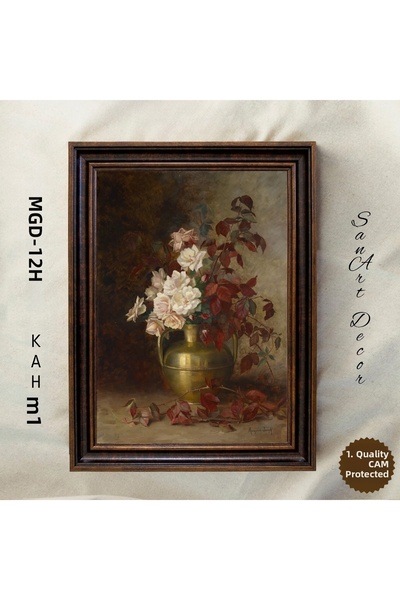 Sanart Romantic Flowers in a Vase Oil Painting Print, Framed Vintage Painting...