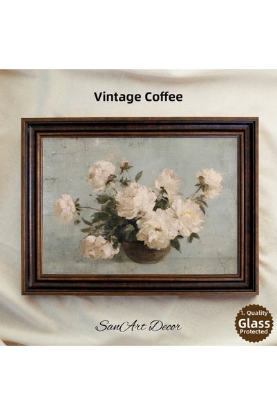 Sanart Pictură de artă vintage cu flori albe într-o cutie, pictură de perete ...