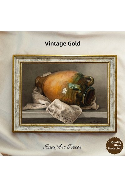 Sanart Tablou vintage cu natură moartă în cadru, imprimare în ulei, decor de ...