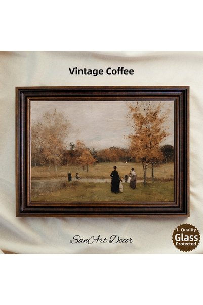 Sanart Figures in Autumn Park Oil Painting Print, Framed Vintage Painting, Ar...
