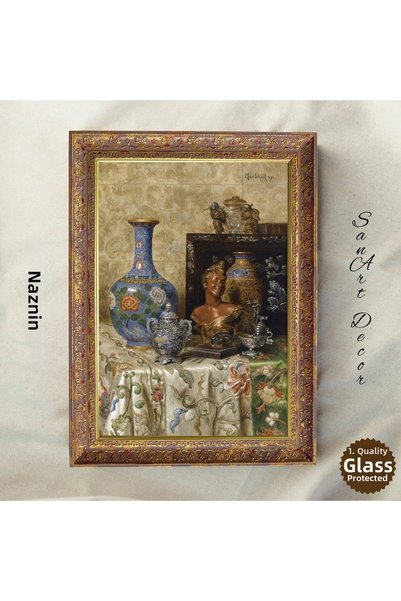 Sanart Vaze ceramice, Tablou vintage cu natură moartă înrămată, imprimare în ...