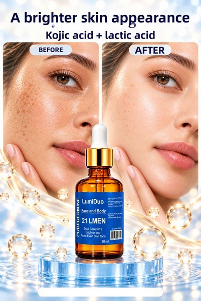 Puredermine Lumiduo Face and Body Care Serum for a Brighter and Even-Toned Skin Appearance, Containing Dark Spots, Blemishes, & Kojic Acid and Lactic Acid, 50 ml