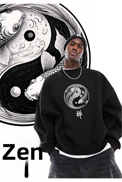 Gisha Design special, cu efect japonez yin yang, hanorac oversize cu guler ro...