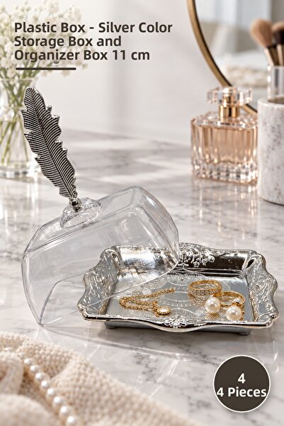 Yenilig 4 Plastic Boxes – Silver Color Storage Box and Organizer Box 11 cm