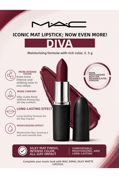 M.A.C أحمر شفاه ماكس ماكس سيلكي مات ديڤا 3.5 جرام - أحمر شفاه بملمس حريري مات...