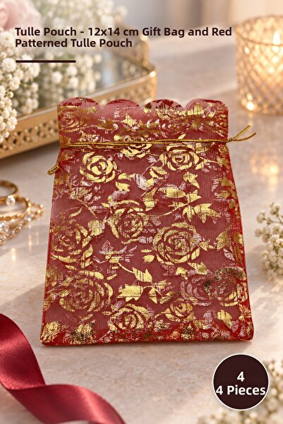 Yenilig 4 bucăți pungi din tul – 12X14 CM, pungă pentru cadouri și zestre cu ...