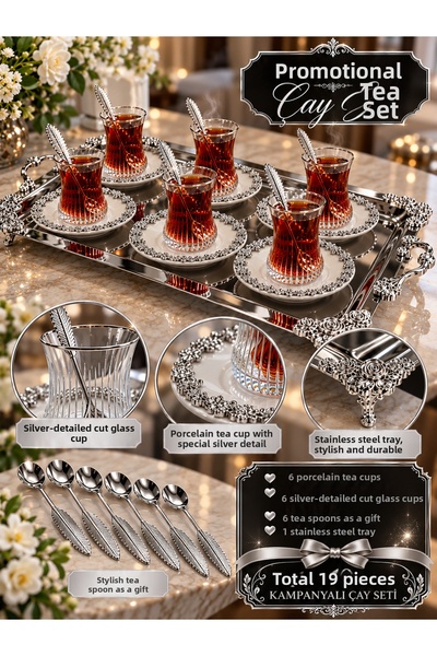 Niyara home Luxurious 19-Piece Silver Tea Set - Handcrafted Cutwork Decor Gla...