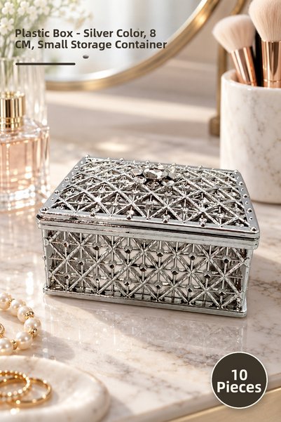 Yenilig 10 Pieces Plastic Boxes – Silver Color 8 Cm, Small Storage Box, Small...
