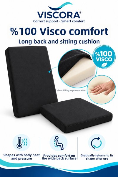 VISCORA Manager's and Office Chair Cushion Set of 2 – 100% Visco Long Back and Sitting Support