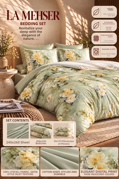 LA MEHSER Lyocell Fabric Non-Fading Double Duvet Cover Set with 4 Pillows