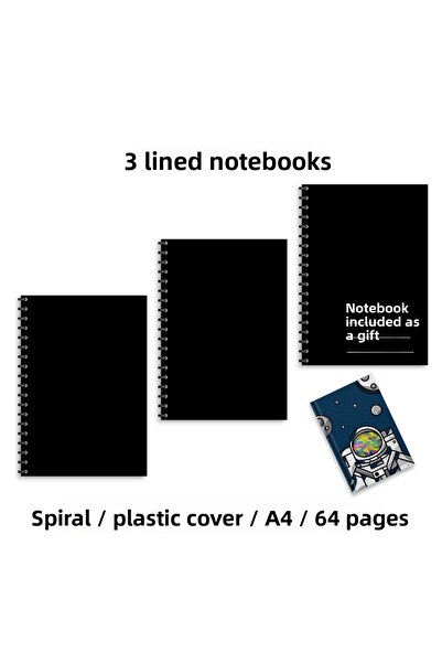 Fragman Yayınları A4 72 Sheets 3 Pieces Lined Black School Notebook Notepad G...