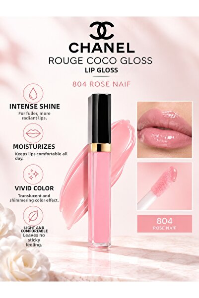 Chanel Rouge Coco Gloss 804 Rose Nai̇f 5.5 g – Lip Gloss That Gives Vibrant C...