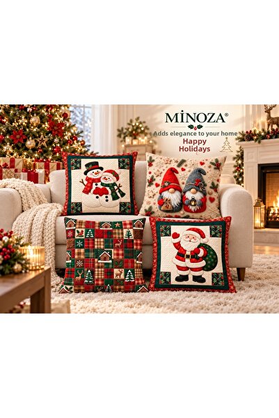 MİNOZA مجموعة أغطية وسائد مزخرفة من Winter Tale لعيد الميلاد مكونة من 4 قطع -...