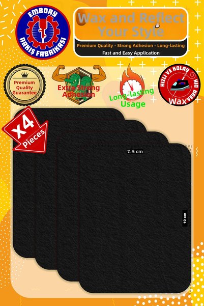 Embory Iron-On Embroidered Patch, Black Rectangular Patch (4 Pcs) Iron-On Embroidery Woven Applique Patch