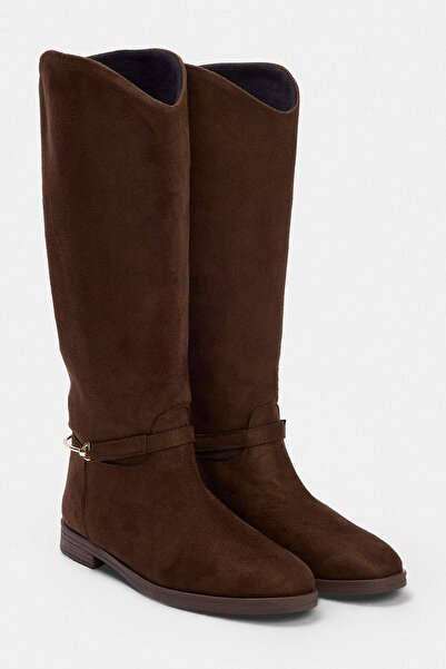 TRENDYOL SHOES Dark Brown Women's Block Heeled Boots with Accessory Detail Ta...