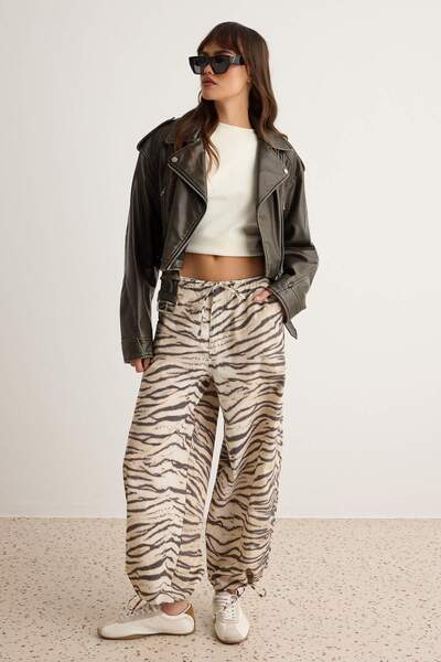 Trendyol Collection بنطلون بيج بنقشة الحمار الوحشي TWOAW27PL00136