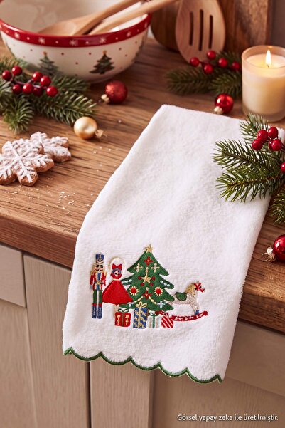 TRENDYOLMİLLA HOME Christmas Themed 100% Cotton Embroidered Towel 46X71Cm Tph...