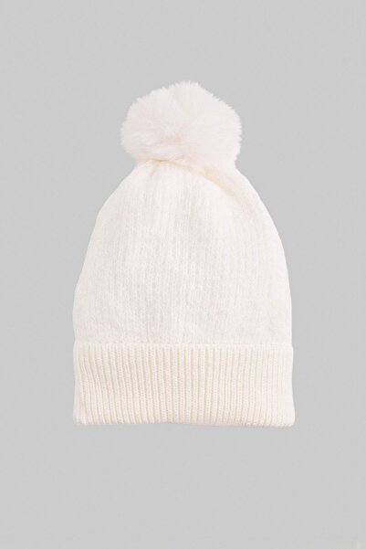 TRENDYOL SHOES White Pompom Women's Soft Textured Beanie Takaw27Br00010