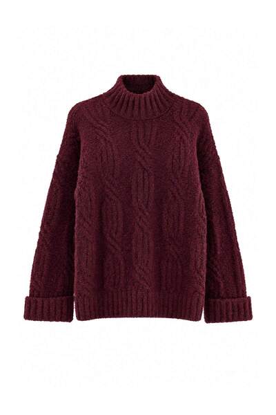 Trendyol Collection Mürdüm Studio High Neck Oversize Soft Textured Knitwear S...