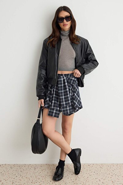 Trendyol Collection Black Plaid Asymmetrical Flannel Mini Skirt Twoaw27Et00137