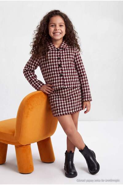 TRENDYOLKIDS Jachetă tricotată pentru fete din tweed roșu TKDAW27CE00010