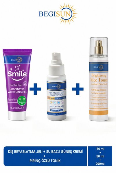 BEGISUN Teeth Whitening Gel 50 ml + Spf 50+ Water-Based Sunscreen 50 ml + Ric...