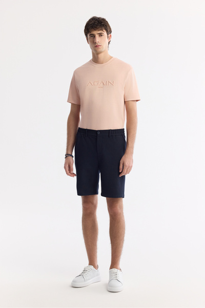 Avva Men's Navy Blue Side Elasticated Ribbed Bi-Stretch Slim Fit Chino Shorts...