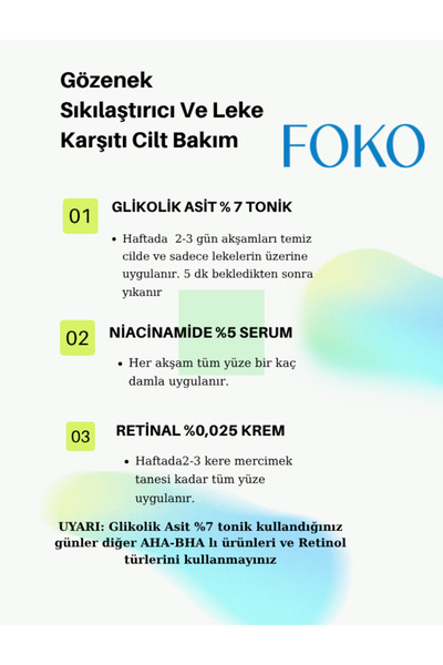 DOA KOZMETİK Pore Tightening and Anti-Blemish Skin Care Set - Glycolic Acid, Niacinamide, Retinal 3-Piece Set