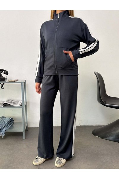 HKT HAK TEKSTİL Modal Striped Zippered Suit