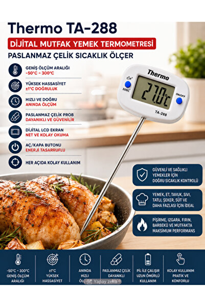 Hubstein Thermo Ta-288 Oynar Başlıklı Dijital Mutfak Yemek Termometresi Pasla...