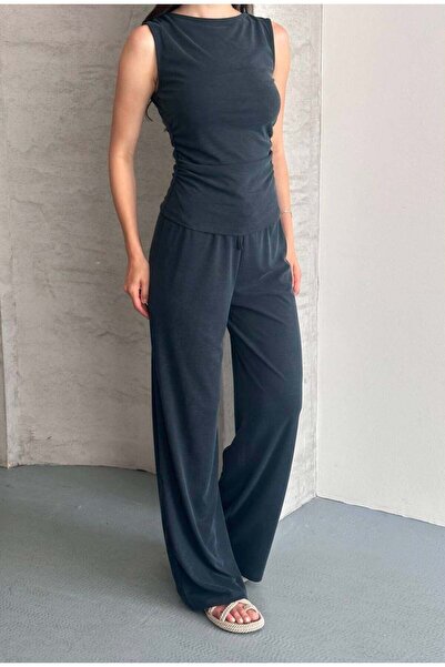 HKT HAK TEKSTİL Modal Pike Gathered Slim Trousers and T-Shirt Set