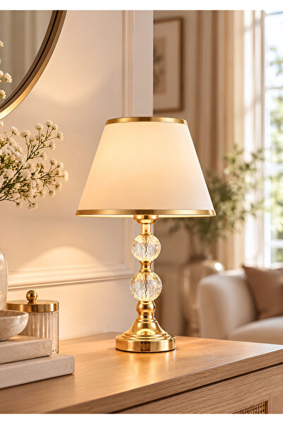 HOMİNG Nile Cam-Metal Krem Gold Detaylı Abajur 242835