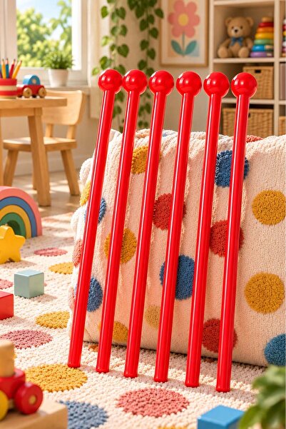 Midex Orf-TFK-23RD 3X Kırmızı Çocuk Davulu Tokmağı 23 cm Ritim Çubuğu Örf Ale...