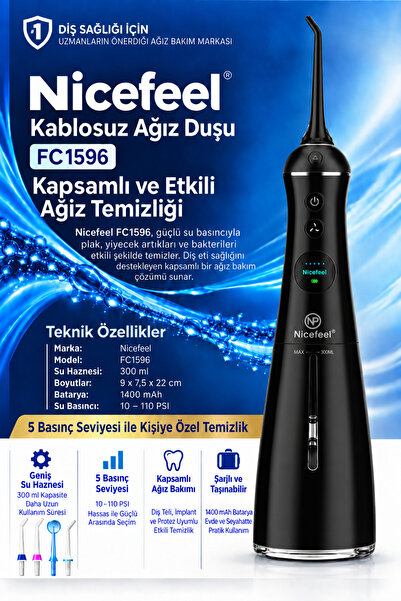 NPO Nicefeel FC1596 Şarjlı Ağız Duşu Taşınabilir Diş Temizleme Cihazı Diş Tel...