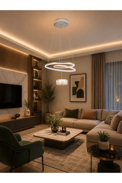 best power ثريا LED حديثة 6131 - 3 أوضاع إضاءة - قوة 48 واط - طول قابل للتعدي...