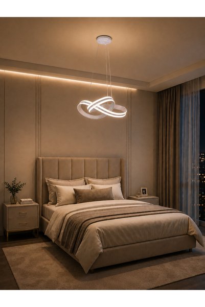 best power ثريا LED حديثة 6492 - 80 واط، 3 أوضاع إضاءة، ارتفاع قابل للتعديل 7...