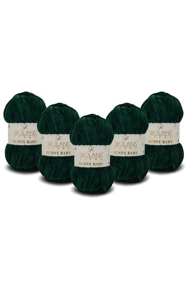WOLANS Bunny Baby Velvet Knitting Yarn 470 Emerald Green - Pack of 5