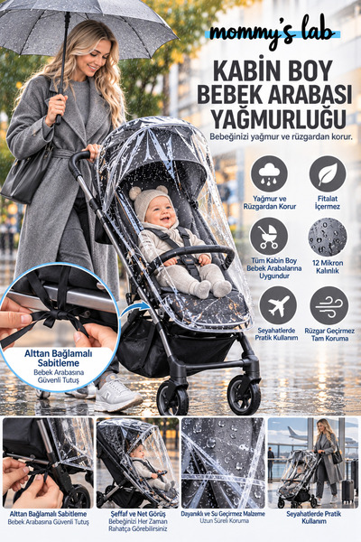Mommyslab Luxury Cabin Size Stroller Baby Carriage Rain Cover 12 Micron Phtha...