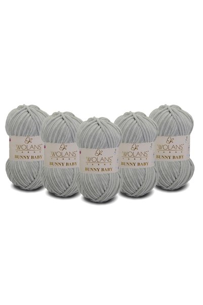 WOLANS Bunny Baby Velvet Knitting Yarn 433 Light Gray - Pack of 5