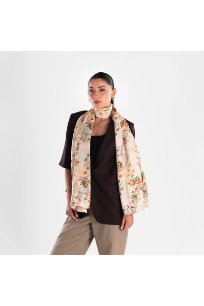 Giovanni Boulera Vintage Çiçek Desenli Mulberry Twill İpek Şal 200x65 cm
