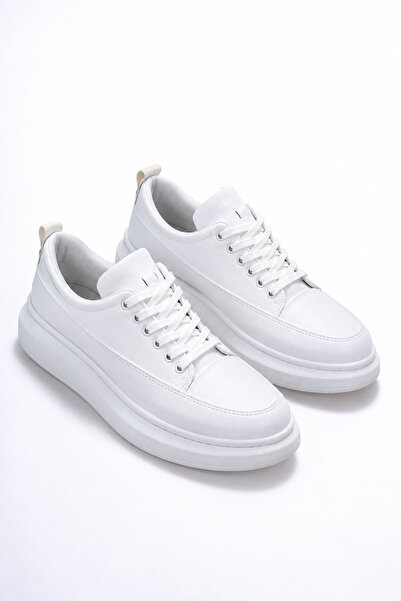 Lucy Shoes Jy914 Drake Lace-Up Leather Men's Casual Sneaker Shoes Cbt White