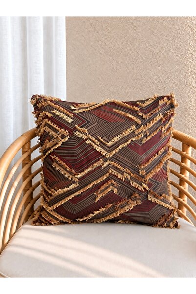 Decamor home Yellow Brown Throw Pillow Cover with Tassel Detail