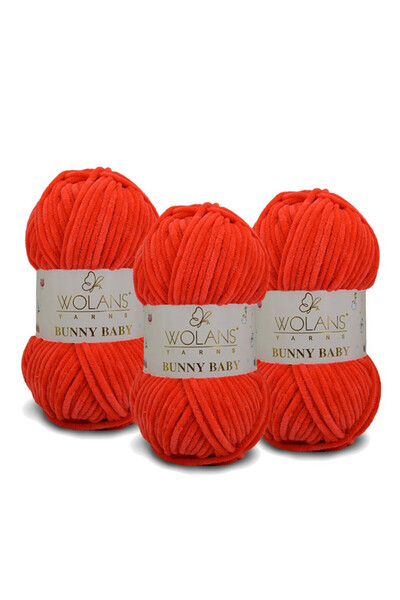 WOLANS Bunny Baby Velvet Knitting Yarn 408 Red - Pack of 3