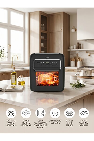 HUTT Oa10 Airfryer Siyah Yağsız Fritöz 10 Lt