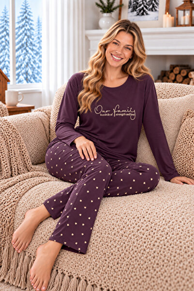 ELİTOL Our Family Burgundy Pajama Set